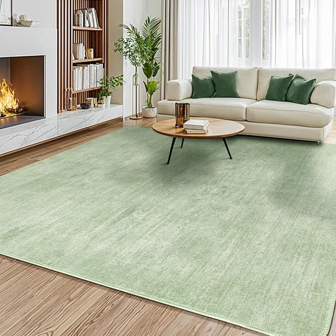 Washable Rug 6x9 Area Rugs for Living Room - Stain Resistant Non-Slip Backing Boho Rug for Bedroom,Durable & Ultra-Thin Vintage Large Area Rug(6x9,Green)