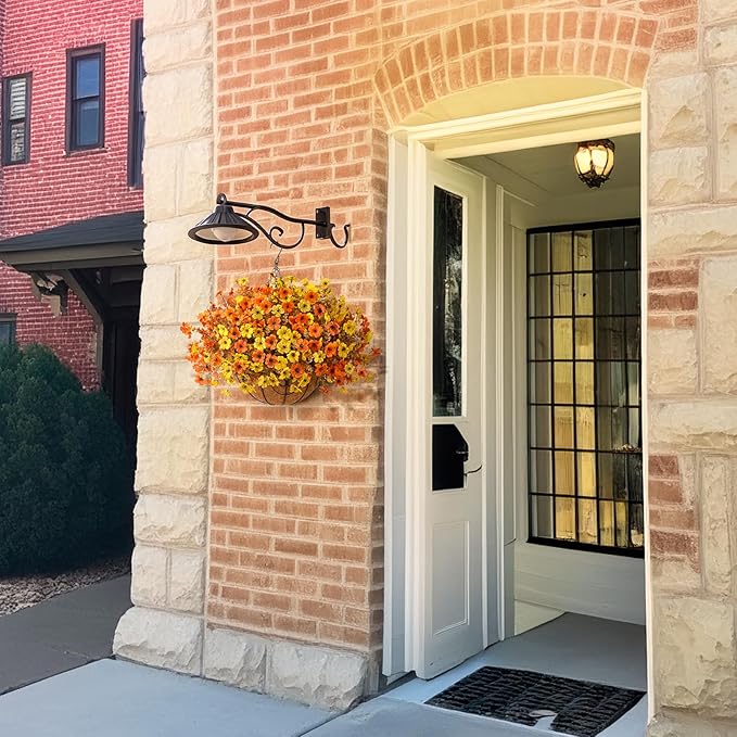 Artificial Fake Hanging Baskets Fall Flowers for Outdoors Autumn Decoration, 12 PCS Faux Daisy Silk Plants Outside UV Resistant Look Real Yard Patio Front Porch Balcony Home Decor (Orange Yellow)