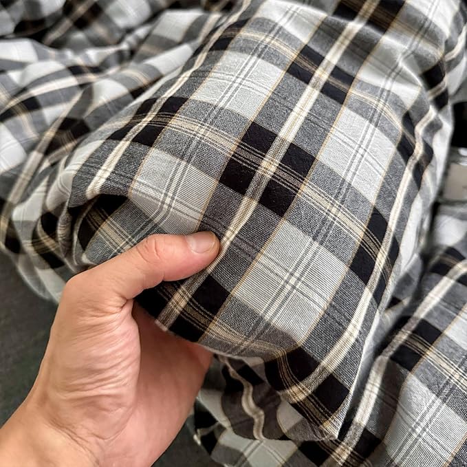 VM VOUGEMARKET Boys Plaid Duvet Cover Set Twin XL,3 Pieces Washed Cotton Bedding Set,Breathable Luxury Gingham Comforter Cover with 2 Pillowcases-Black&Grey