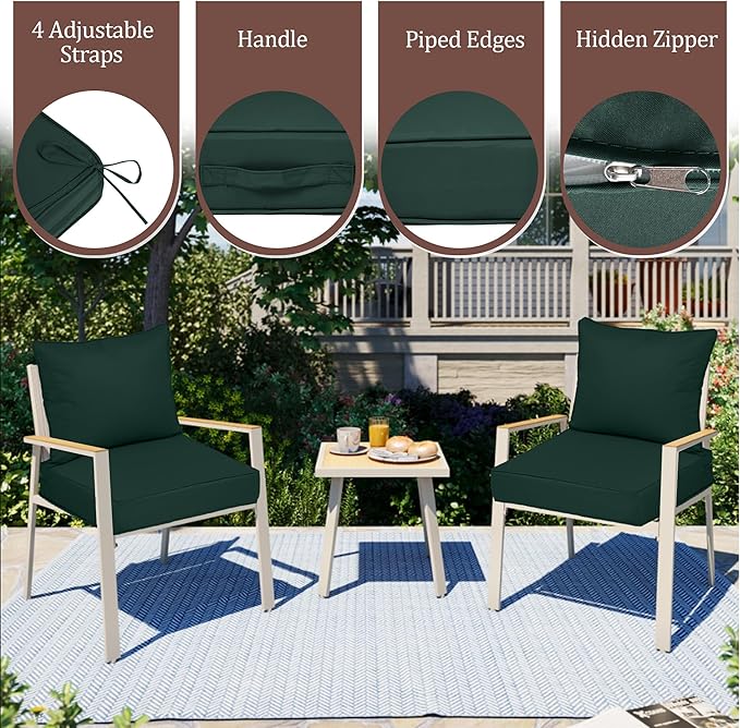 Waterproof Outdoor Chair Cushion Set of 2, 24x24x5 IN Deep Seat Patio Cushions with Fade Resistant Removable Cover,Outdoor Cushions for Patio Furniture with Ties&Handle for Chair Sofa Couch,Dark Green