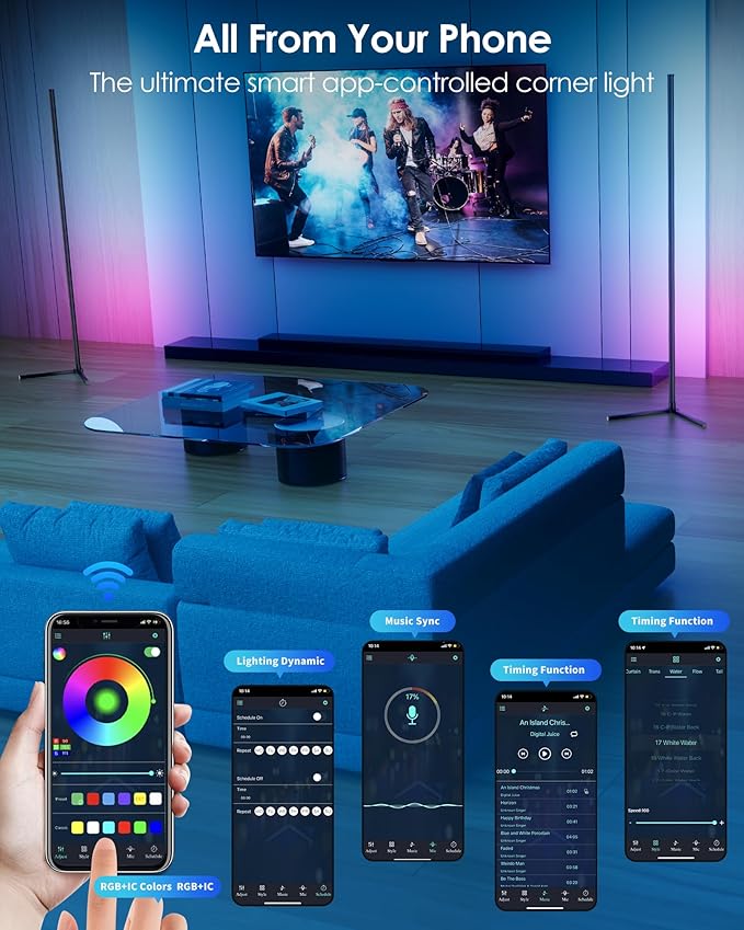 KFM Corner Floor Lamp, 65" Smart RGB LED Corner Lamp with App & Remote Control, 16M Colors,300+ Modes, Music Sync & Timer, Modern Mood Light for Living Room, Gaming Room & Bedroom (2)