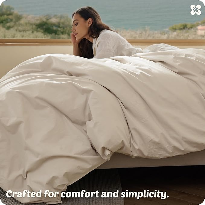 Bedsure Cotton Duvet Cover King - Luxury Slub Weave 100% Cotton Duvet Cover Set with a Linen Like Textured, Easy Change Durable Bedding Set 3 Pieces, Ivory, 104" x 90"