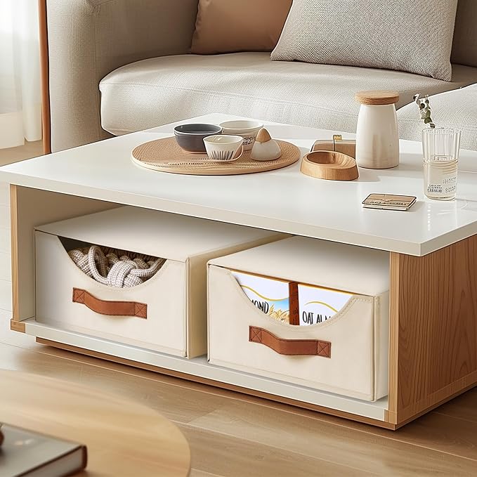 Large Closet Organizers and Storage - Stackable Storage Bins with Drawer, Fabric Containers for Organizing, Collapsible Organizer Bins for Bedroom, 6 Pack, Beige