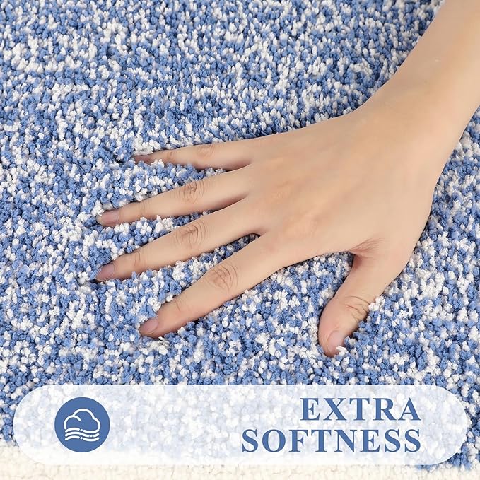 Pauwer Bathroom Rugs Set 5 Piece, Plush Absorbent Microfiber Bath Mats for Bathroom, Non Slip Washable Bath Rug Set with U Shaped Contour Toilet Rugs, Shower Rug and Toilet Lid Cover, Blue