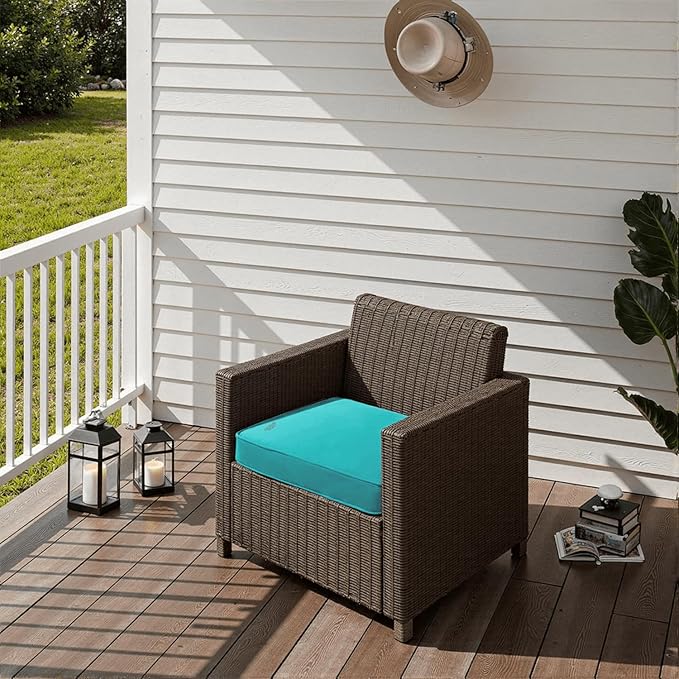 Outdoor Chair Cushions 24 x 24 x 4 Inch, Waterproof & Fade Resistant Patio Seat Cushion for Furniture with Handle and Ties, Thick Seating Pads for Outside Sofa Couch Set of 2, Teal