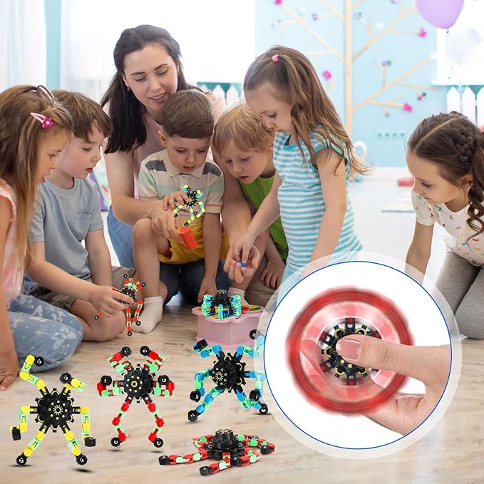 40 Pack Funny Sensory Fidget Toy Transformable Chain Robot Finger Toy DIY Deformation Robot Mechanical Spinners Stress Relief Autistic Gifts for Adult Teen Prize Stuffer Party Favor (Luminous)