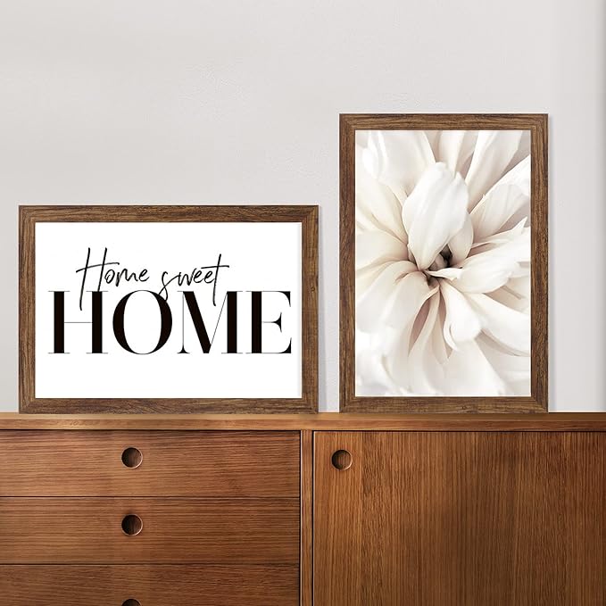 12x18 Frame Set of 2, Rustic Brown Wood Style, Display 12 x 18 Poster without Mat or 8.5x11 Picture with Mat, Wall Mounting Horizontal and Vertical