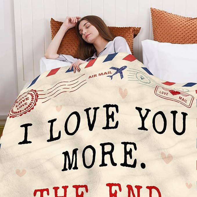 Anniversary Wedding Gifts for Women - I Love You More Soft Fleece Throw Blanket 50x60 in - Birthday Gifts for Girlfriend Boyfriend Him Her, Wife Husband Gift Ideas, Couple Blanket