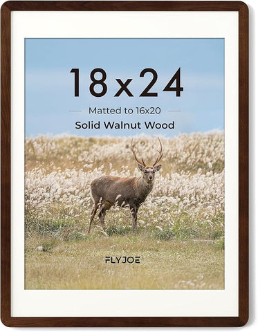 18 x 24 Poster Frame - Solid Walnut Wood 24x18 Poster Frame, 18 x 24 Picture Frame With Mat For 16x20, Tempered Glass and Hanging Hardware Included, Puzzle Frame 18x24 Wood, Natural Walnut