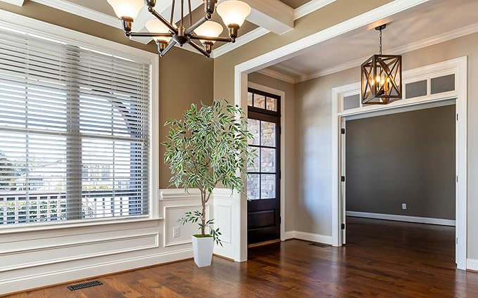 Artificial Ficus Tree 6ft, Fake Plant with White Tall Planter, Faux Ficus Leaves Trees in Pot, Artificial Floor Plants for Home Living Room Office Bedroom Garden Balcony Decor Indoor