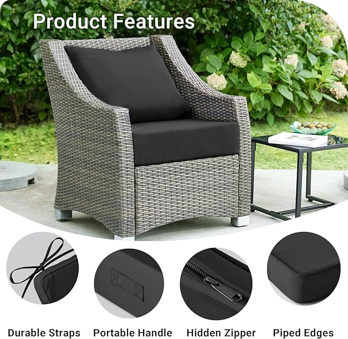Outdoor Cushions for Patio Furniture,Outdoor Seat Cushion Set 24 x 24 x 5.75 Inch,Waterproof & Fade Resistant Outdoor Chair Cushions,Deep Patio Chair Cushion with Removable Cover,Black