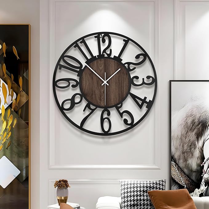Large Wall Clock for Living Room Decor, 14 Inch Non Ticking Silent, Battery Operated Modern Vintage Oversized Wall Clock for Bedroom Kitchen