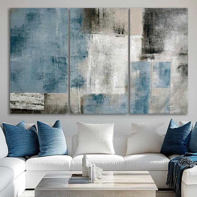 SDYA Home Decor Black And White Wall Art Navy Blue Wall Pictures Large Wall Paintings Hand Painted Artwork 24"x 48"x3p
