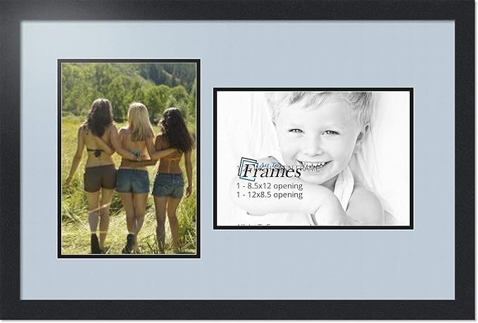 ArtToFrames Collage Photo Frame Double Mat with 2 - 8.5x12 Openings and Satin Black Frame