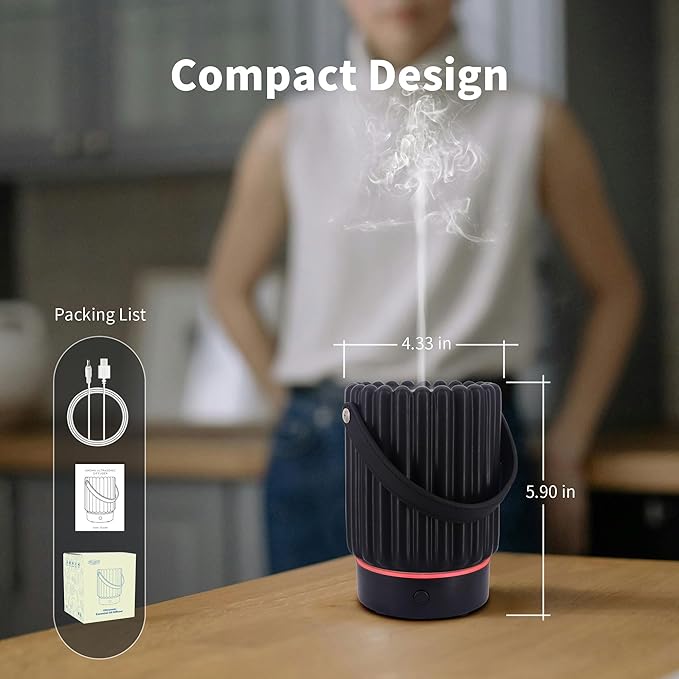 Essential Oil Diffuser - Multifunction Aromatherapy Diffuser 7 LED Color Changing Light 100ML Ceramic Diffuser Easy to Clean Suitable for Home,Office(Black)