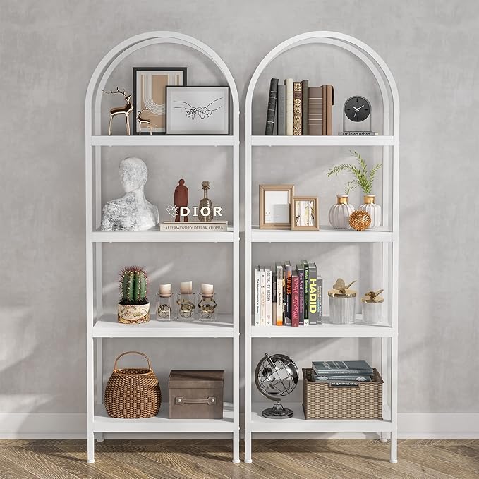 Tribesigns 4-Tier Open Bookshelf, 70.8" Industrial Wood Bookcase Storage Shelves with Metal Frame, Freestanding Display Rack Tall Shelving Unit for Office, Bedroom, Living Room (White, 2PCS)