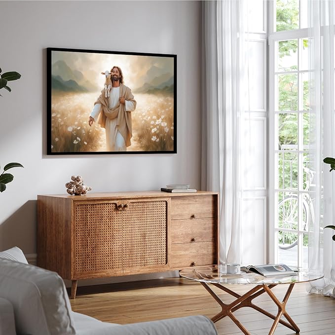 Christian Wall Art Print, Religious Scripture Biblical Decor, Faith-Based Inspirational Landscape with Cross, Digital Printed Canvas Poster for Church, Home Chapel, Prayer Room Decor