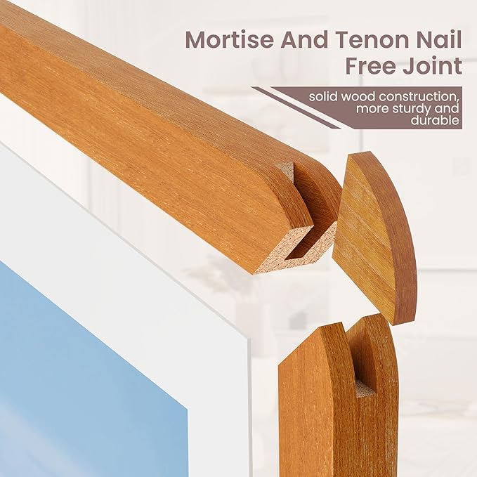 12x16 Picture Frame - Solid Teak Wood 12x16 Poster Frame, 12''x16'' Picture Frame With Mat For 8.5x11, Tempered Glass and Hanging Hardware Included, 16 By 12 Frame Wood, Natural Teak