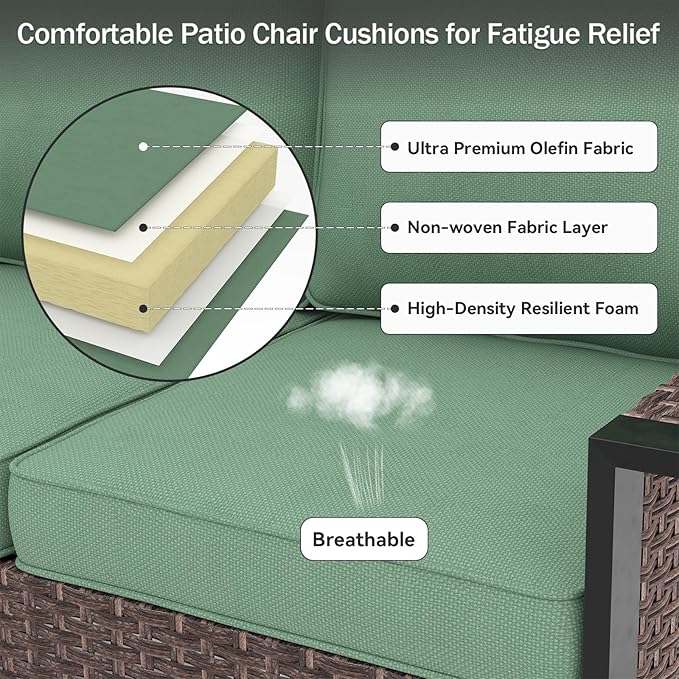Outdoor Chair Cushions 23" x 24" x 4", Patio Deep Seat Replacement Cushions Set with Zippered Removable Cover, Weather-Resistant Olefin Fabric for Garden Chair Sofa Couch, Set of 5, Green