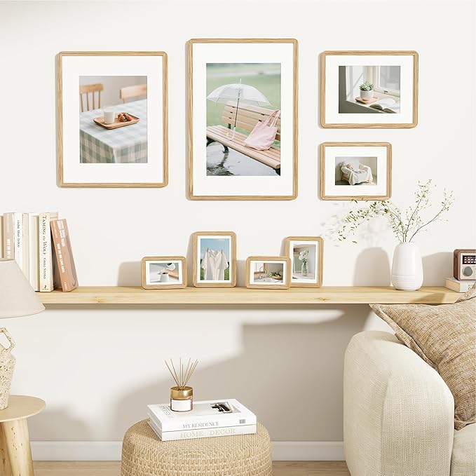 11x14 Round Corner Picture Frame, Solid Oak Photo Frame With Mat For 8x10, Plexiglass Framing And Hanging Hardware For Wall Or Tabletop Poster Frame, Natural Oak, 1 Pack