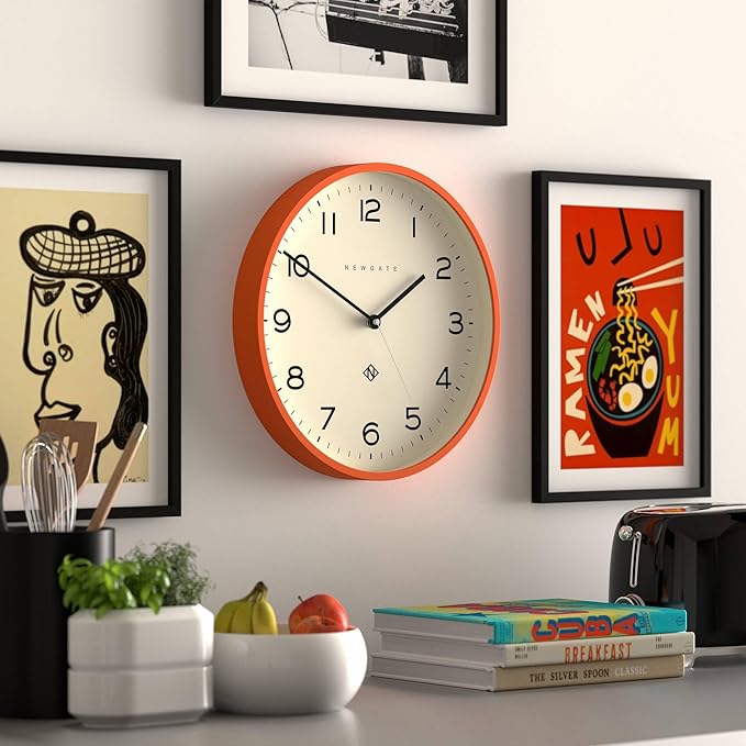 NEWGATE® Number Three Echo Wall Clock | Modern Round Clock | 14.5 inch | Pumpkin Orange | Easy to Read Numbers | Ideal for Kitchen, Living Room or Office