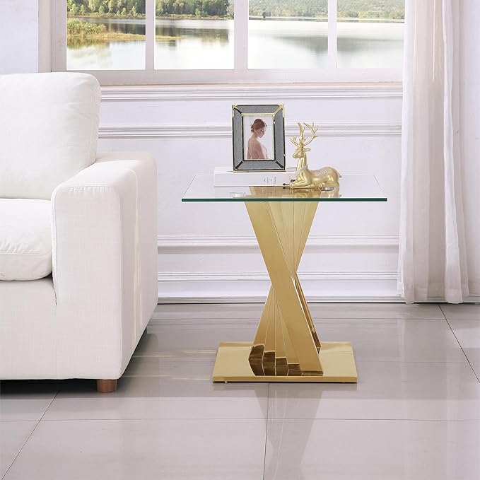 Glass 4 Piece Living Room Table Sets,4-Piece Table Set Includes 1 Glass Coffee Table and 1 Console Table and 2 End Tables with Stainless Steel Frame,Modern Coffee Table Set of 4 for Living Room