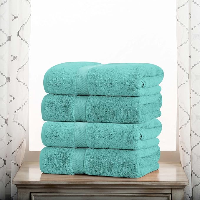 BNM Egyptian Cotton Heavyweight Towels, Ideal For Bathroom, Shower, Spa, 800 GSM Bath Towels, Highly-Absorbent, Luxury Bathroom Essentials, Ultra-Soft Plush Home Basics, Bath Towel Set of 4, Turquoise