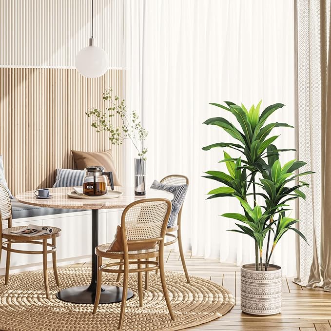 VIAGDO Dracaena Silk Plant Artificial 4ft Faux House Plants Evergreen Dracaena Marginata Fake Yucca Palm Trees in Pot Realistic Dragon Tree for Living Room Home Office Decor Indoor Outdoor