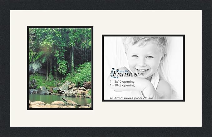 ArtToFrames Collage Photo Frame Double Mat with 2-8x10 Openings and Satin Black Frame