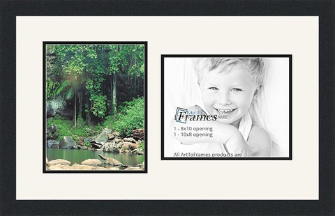 ArtToFrames Collage Photo Frame Double Mat with 2-8x10 Openings and Satin Black Frame