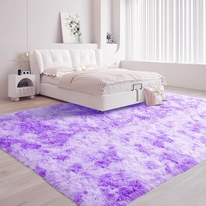 Purple 5x7 Fluffy Area Rug for Kids Playroom, Nursery Room Living Room