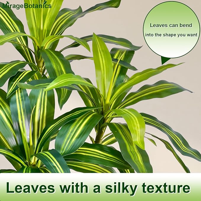 Artificial Dracaena Tree 6FT Tall Fake Plant with White Pot - Realistic Faux Dragon Tree with Tall Planter - Indoor Floor Plant for Home, Office,Mall, Living Room, Bedroom Decor (Black - Planter, 6ft)