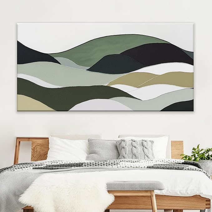 TAIJXAGSG Large Abstract Wall Art For Living Room Canvas Art Wall Decor Bedroom Office Artwork Irregular Shapes Green Wall Art Painting Abstract Art Prints Home Wall Decor 29 × 58 In