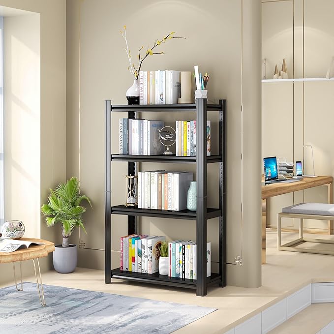 Tall Bookshelf with Open Shelves, Metal Office Book Shelf, Adjustable Organizer Bookcase, Standing Storage Organizer Shelf for Living Room (31.5" W*13.8" D*54" H)