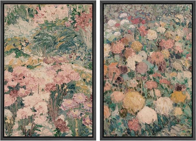 MUDECOR Framed Canvas Print Wall Art Impressionist Floral Garden Vintage Botanical Illustrations Modern Art Decorative Bohemian Colorful Chic for Living Room, Bedroom, Office - 16"x24"x2 Black