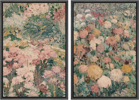 MUDECOR Framed Canvas Print Wall Art Impressionist Floral Garden Vintage Botanical Illustrations Modern Art Decorative Bohemian Colorful Chic for Living Room, Bedroom, Office - 16"x24"x2 Black