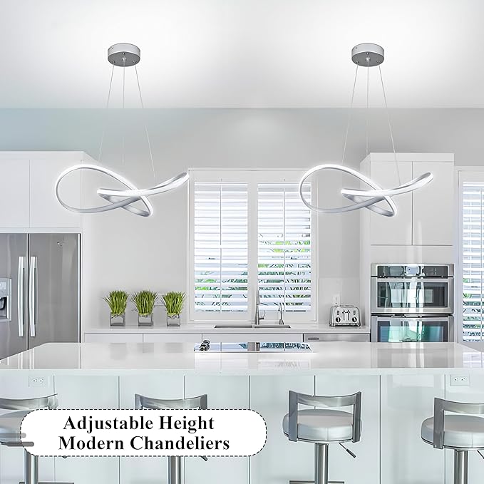 Modern LED Pendant Light Fixture Contemporary Ring Chandelier Nickel with 3000K-6000K Dimmable Remote Control and 79in Height Adjustable for Foyer Living Room Bedroom Dining Room