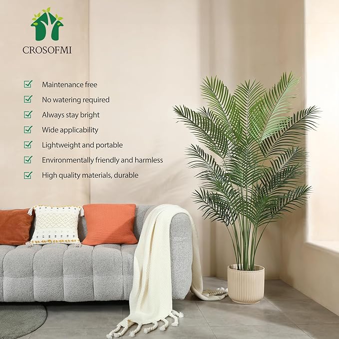 Artificial Palm Tree 6Ft Faux Dypsis Lutescens-Tall Fake Plants with Adjustable Branches,No Maintenance,Tropical Palm Tree for Indoor Decor - Ideal for Living Room,Office,Commercial Spaces,2pcs