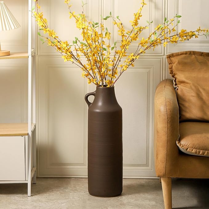 Mitt&Ditt Tall Floor Vase with Handles, 22.8 inch Large Flower Vases, Boho Decorative Pampas Grass Vases, Modern Ceramic Vase for Home Decor, Living Room, Table (Coffee)