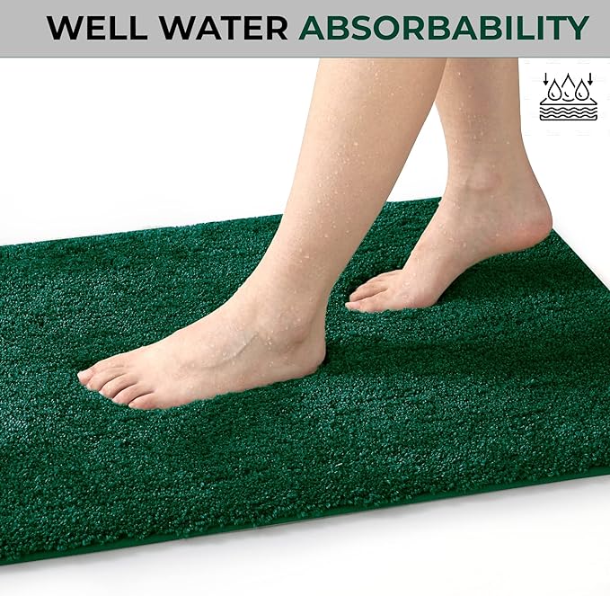 Bathroom Runner Rugs 17" X 59", Extra Thick & Soft Microfiber Shaggy, Machine Washable Bath Mats, Absorbent Bath Rugs, Non-slip Rubber Backing Bath Mat for Bathroom Floor, Tub and Shower, Hunter Green
