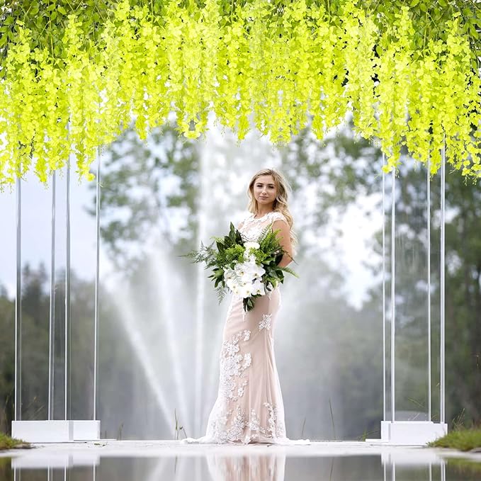 24 Pack Artificial Fake Wisteria Vine Ratta (3.75 Feet) Hanging Garland Silk Flowers String Home Party Wedding Decor (Green)