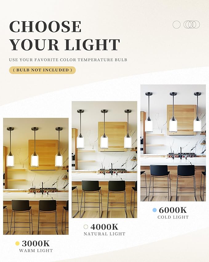 LIROUVET 2 Pack Pendant Lights Kitchen Island, Dual Glass Pendant Lights, Black Hanging Lamp with Clear and Milk Glass, Industrial Pendant Light Fixtures for Dining Room PL02BK-2PK