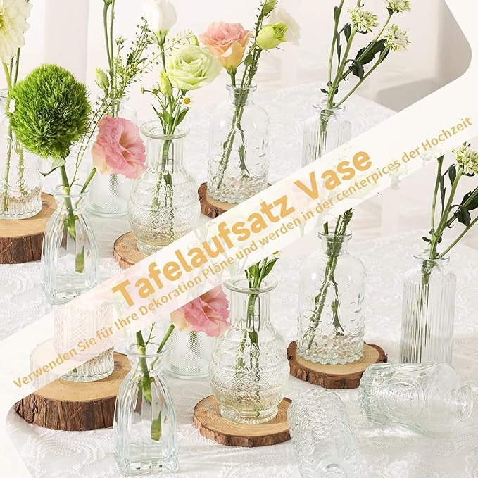 12pcs Mini Bud Vases As Wedding Centerpieces for Tables,Clear Bud Vases for Flowers,Small Flower Vases Suitable for Birthday Party,Anniversary,Wedding Reception,Baby Shower (Clear)
