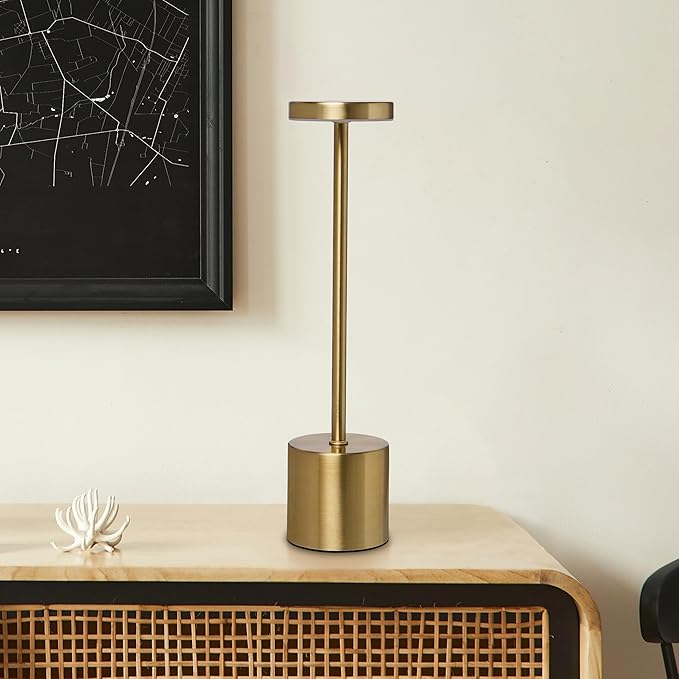 Camden Reed Table Lamp, Desk lamp, 3 Different Lighting Modes, Modern Minimal Design for Dinner/Coffee Table/Restaurant/Bedroom, Flat Gold