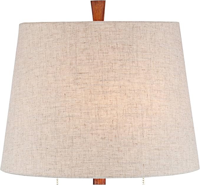 360 Lighting Omar Mid Century Modern Chic Style Table Lamps 28.75" Tall Set of 2 Warm Brown Wood Oatmeal Tapered Drum Shade Decor for Living Room Bedroom House Bedside Nightstand Home