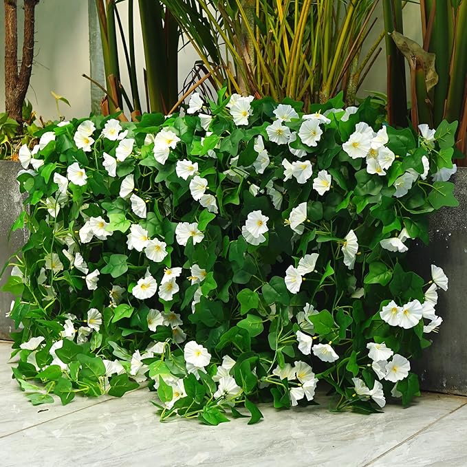 4 PCS Artificial Hanging White Flowers for Outdoors Faux Hanging Plants Outdoor Faux Outdoor Plants for Planters Look Real for Outside Home Indoor Porch Patio Yard Decor