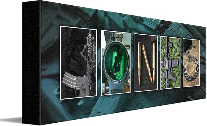 Personal Prints | Tactical Shooting Personalized Firearm Name Art Print | Customized Gift for the Gun or Second Amendment Enthusiast | Unique Photos to Spell Any Name | USA Made Sign Décor | (Modern