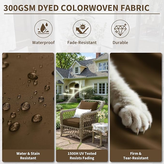 Premium Outdoor Seat Cushion Chair Cushions for Patio Furniture 19 L X 19 W X 4 H Waterproof & Fade Resistant Deep Seat and Backrest Cushion Set with Removable Covers for Chair, Sofa