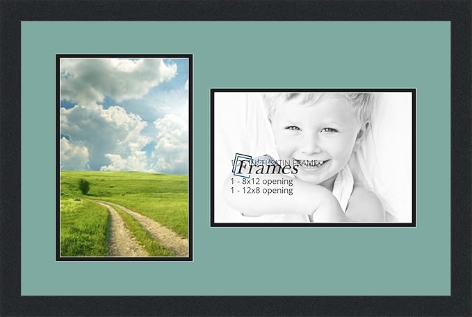 ArtToFrames Collage Photo Frame Double Mat with 2 - 8x12 Openings and Satin Black Frame