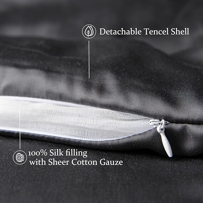 CUDDLE DREAMS Lightweight Silk Filled Comforter for Summer, Detachable Tencel Duvet Cover for Easy Care, Naturally Breathable (Steel Gray, Queen)